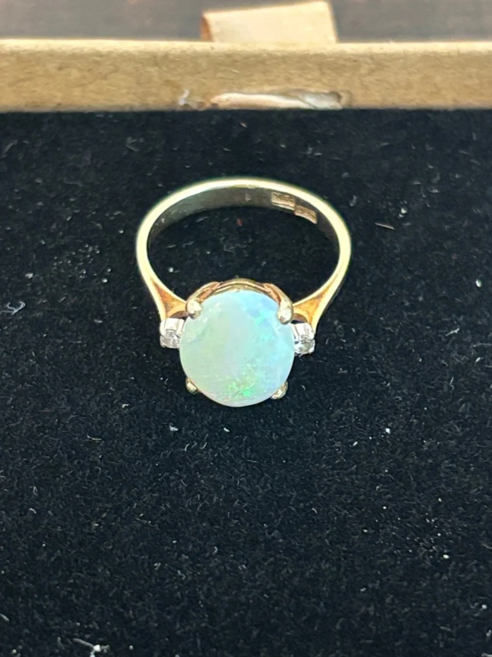 Vintage 14K Yellow Gold Oval Opal & Accent Stone Ring - Stamped 585